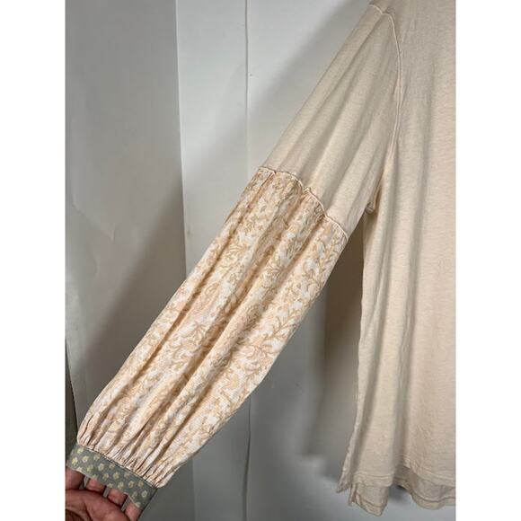We The Free People Jade Long Sleeve Contrast Print Top S Peach Cream - Picture 6 of 10